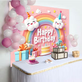 Aperturee - Aperturee Sweet Pink Lovely Rainbow Clouds Birthday Backdrop